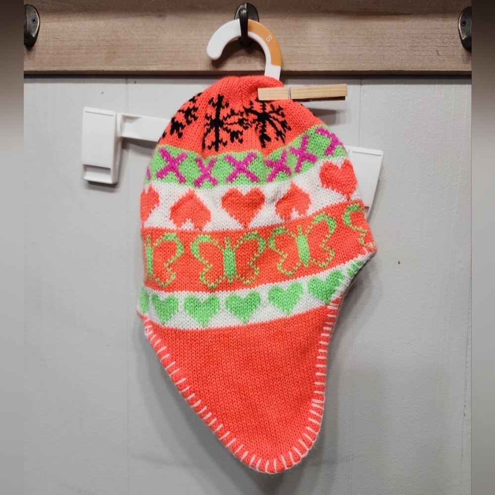 Colorful Kids Winter Knit Hat Orange Multicolor‎ Ear Flaps Toboggan C20